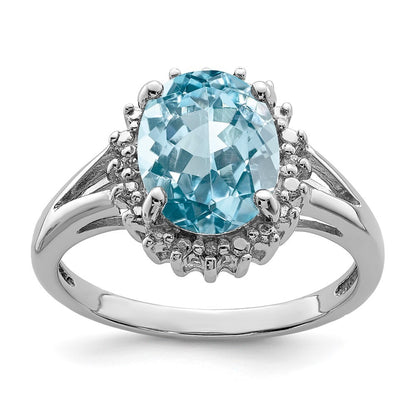 Sterling Silver Rhodium Swiss Blue Topaz & Diamond Ring Size 8