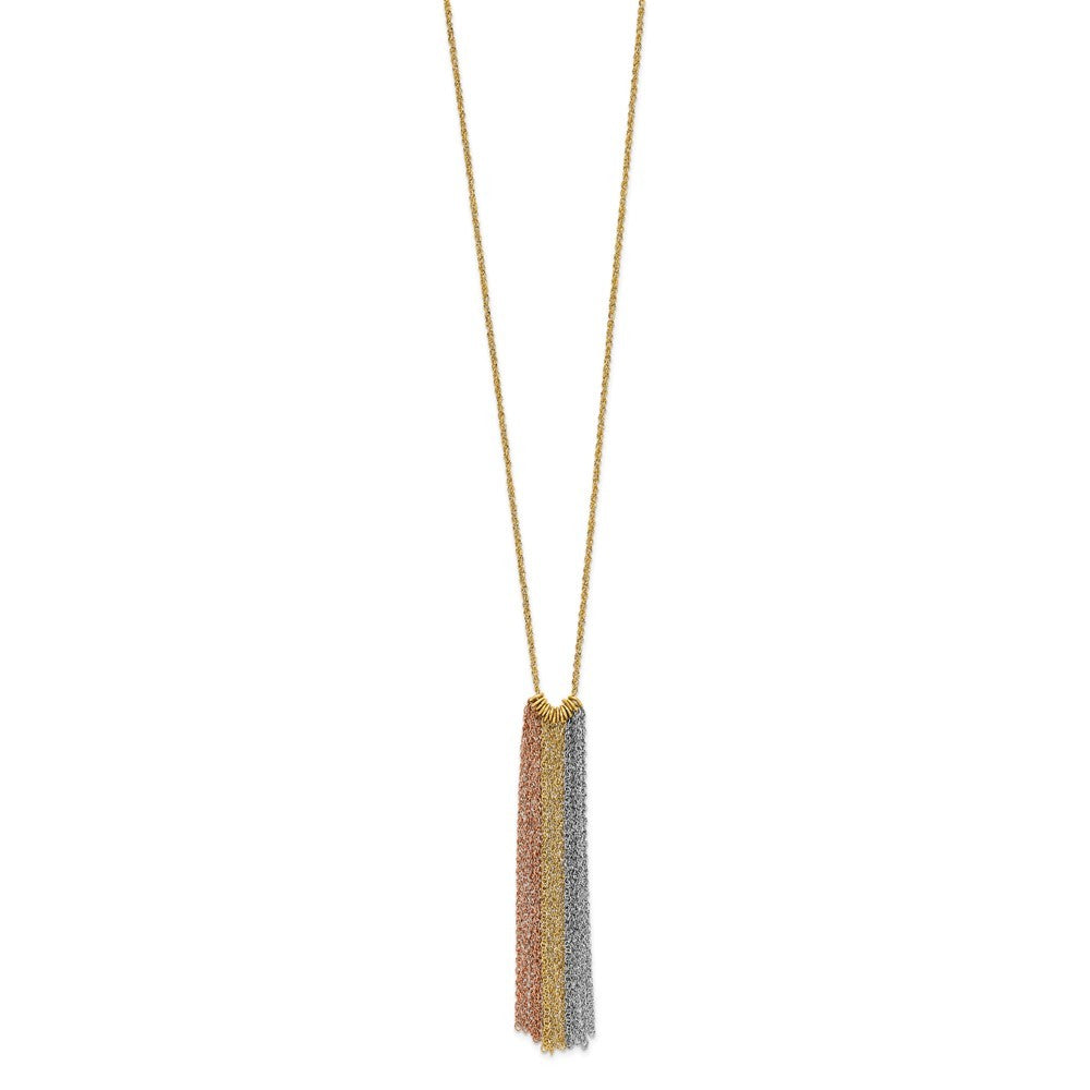 14k Tri-color Dangle Chain Necklace 16 inch Necklace Plus 2 inch Extender