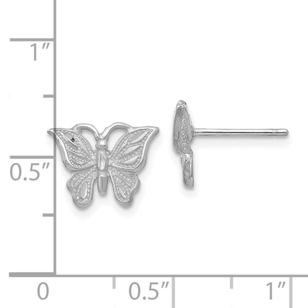 14k Yellow Gold White Diamond-cut Butterfly Earrings