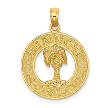 14k Yellow Gold BEAUFORT SC Palm Tree Charm Pendant for Women