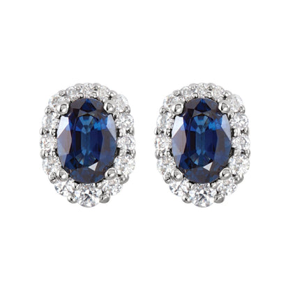 14k White Gold Natural Blue Sapphire and 1/3 CTW Diamond Cluster Stud Earrings