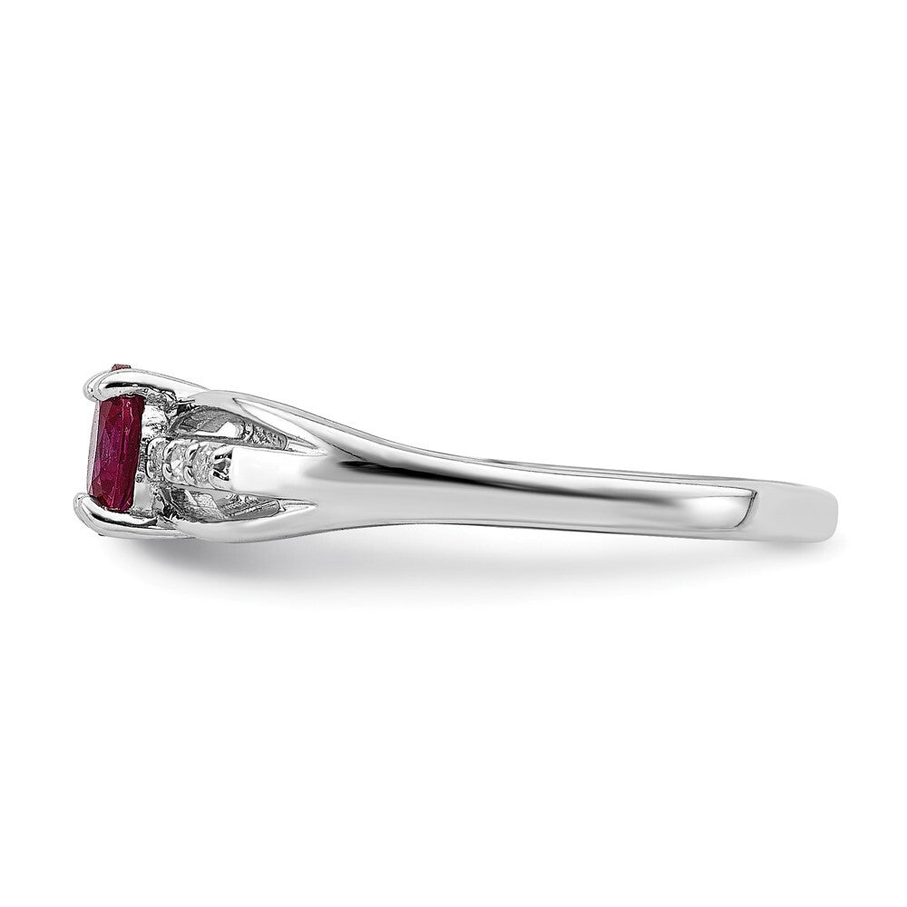 Sterling Silver Rhod-plated Diamond Created Ruby Ring Size 8