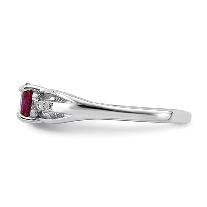 Sterling Silver Rhod-plated Diamond Created Ruby Ring Size 8
