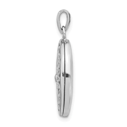 Sterling Silver Rhodium-plated Diamond Accent Filigree Oval 22mm Locket