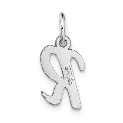 14k White Gold Small Script Letter R Initial Charm Pendant
