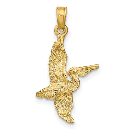 14k Yellow Gold 3-D Pelican Flying Charm Pendant for Women