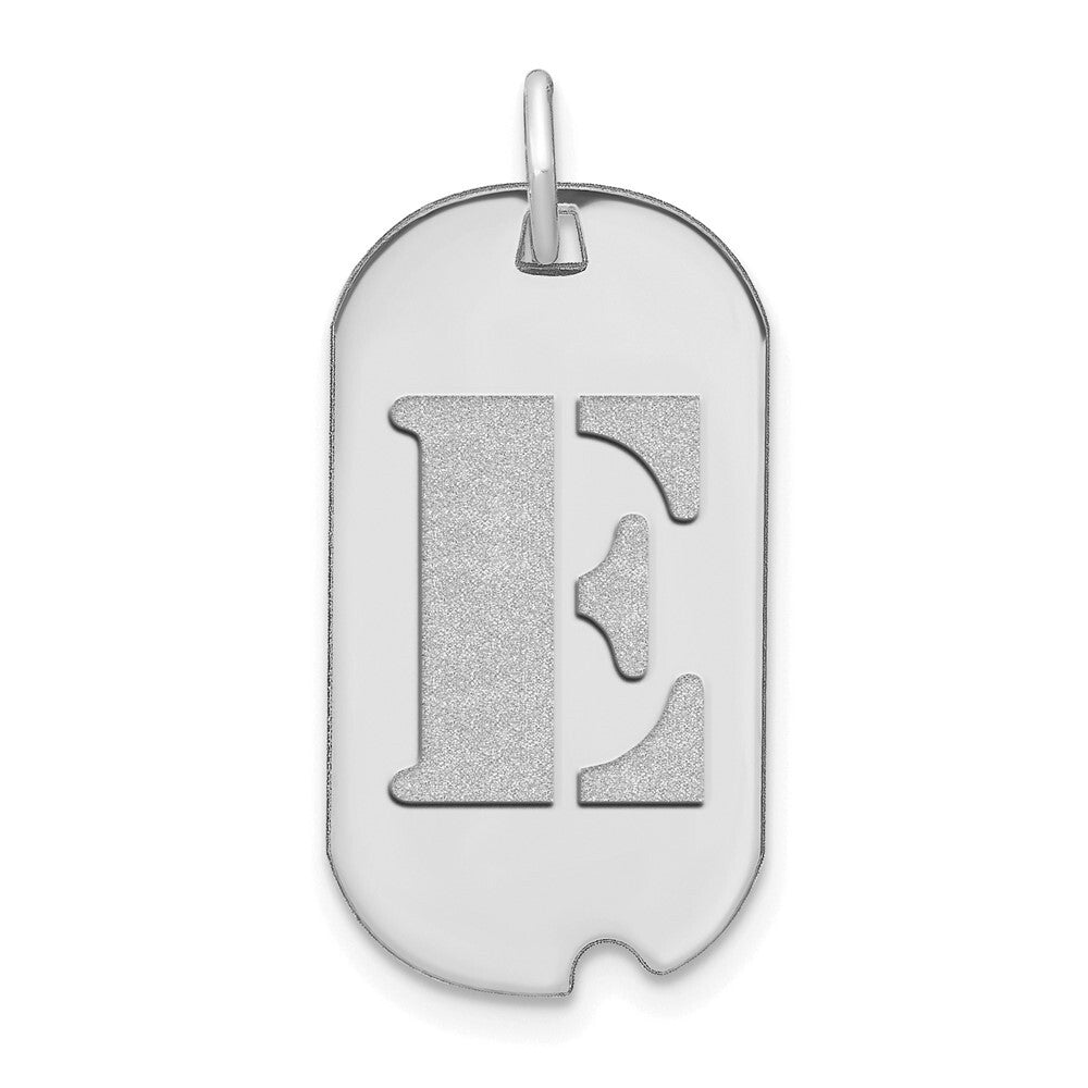 14k White Gold Polished Letter E Initial Dog Tag Pendant for Women