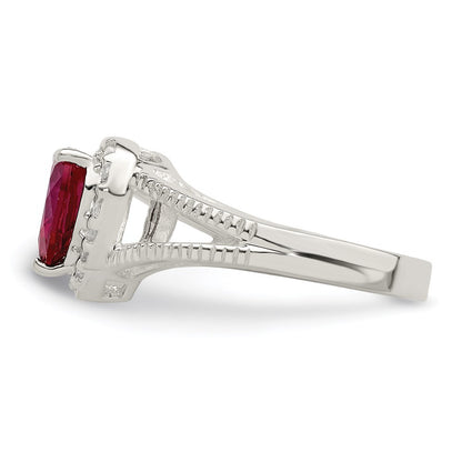 Sterling Silver Red Cubic Zirconia Heart Ring Size 8