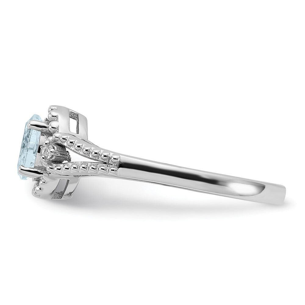 Sterling Silver Rhodium-plated Aquamarine & Diamond Ring