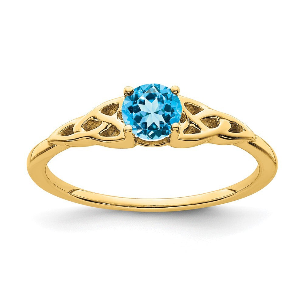 14K Yellow Gold Blue Topaz Celtic Knot Ring Size 7