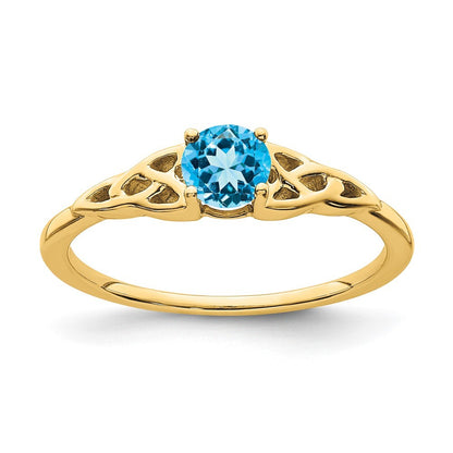 14K Yellow Gold Blue Topaz Celtic Knot Ring Size 7