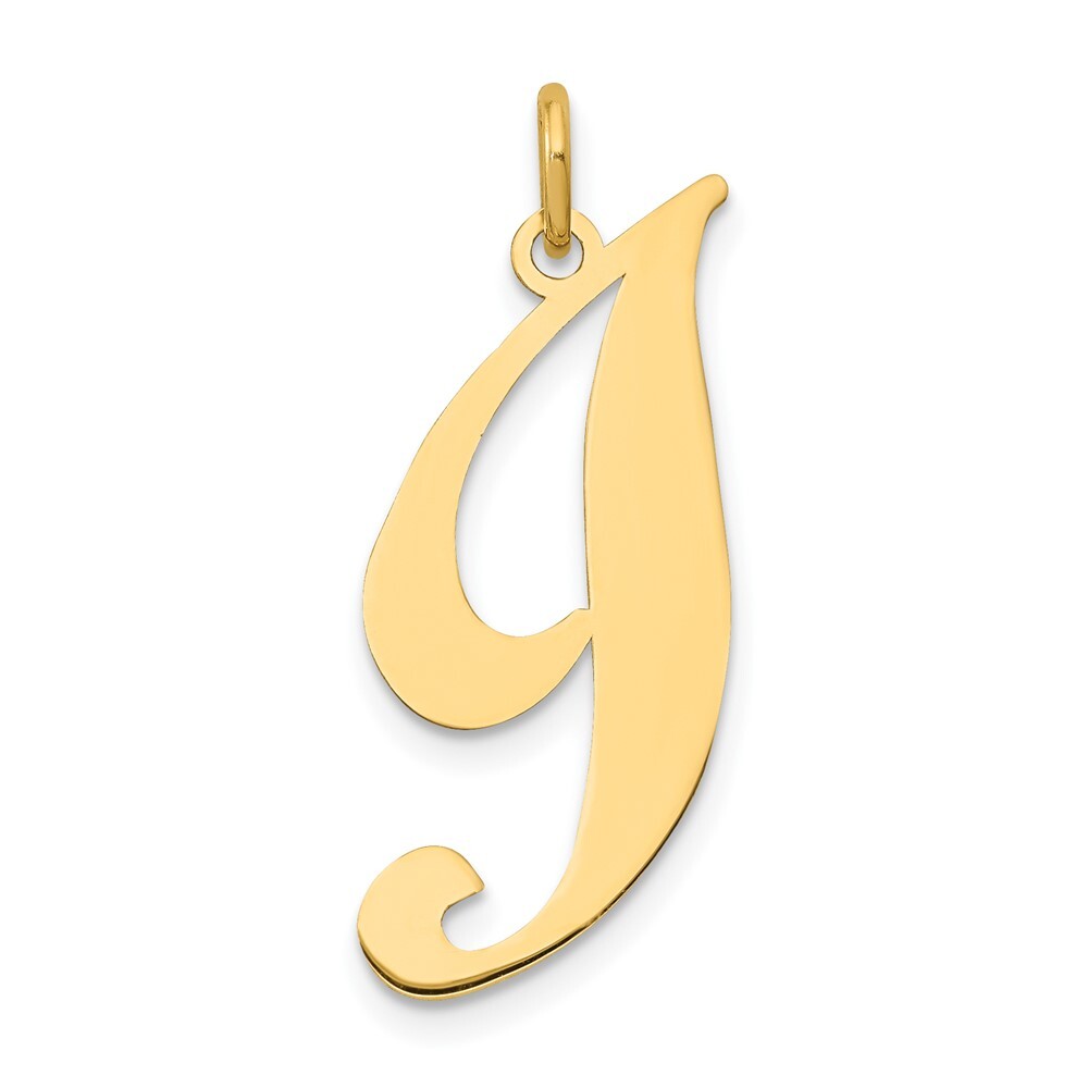 14k Yellow Gold Large Fancy Script Letter I Initial Charm Pendant for Women