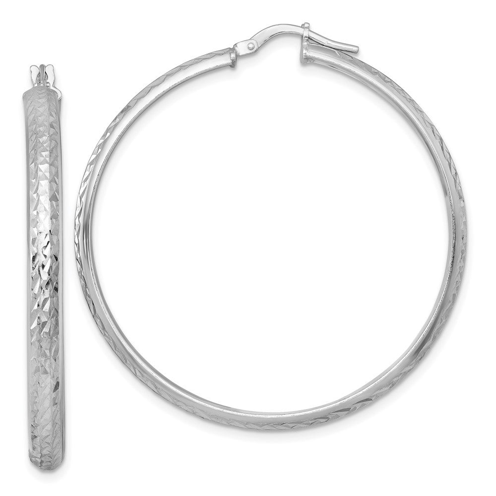 Sterling Silver Rhodium-plated  and Diamond-cut 4.00 x 45mm Tube Hoop Earrings