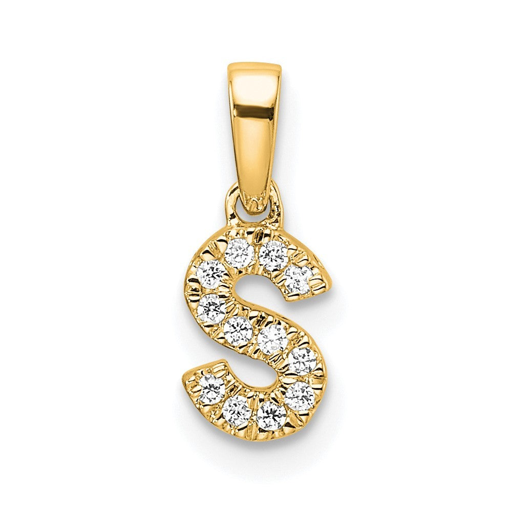 14k Yellow Gold  Diamond Letter S Initial with Bail Pendant