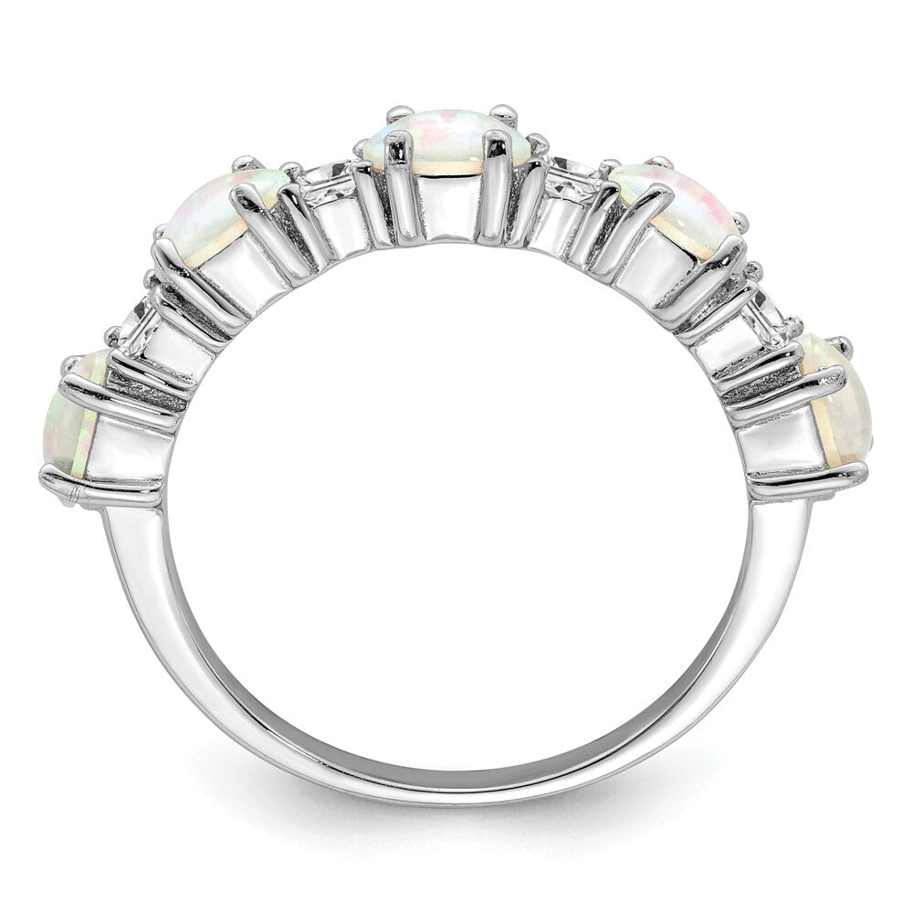 Sterling Silver Rhodium-plated Lab Created Opal and Cubic Zirconia Ring Size 6