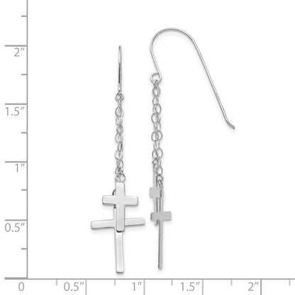 14K White Gold Chain Dangle Cross Drop Dangle Earrings w/ Shepherd Hook