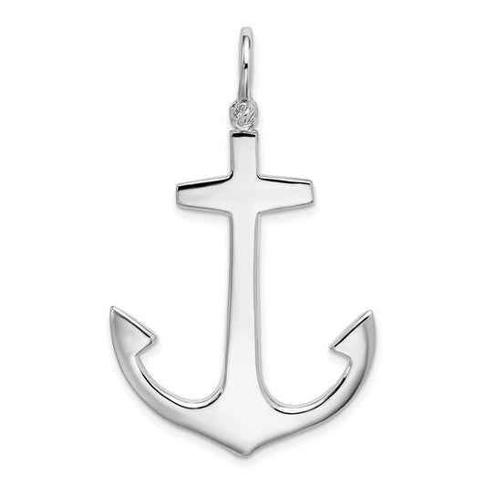 Sterling Silver Rhodium-Plated Polished 3D Large Anchor Pendant