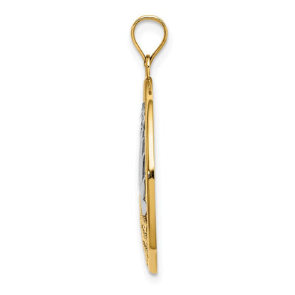 14k Yellow Gold /Rhodium Sunsetand Water In CircleCharm Pendant for Women