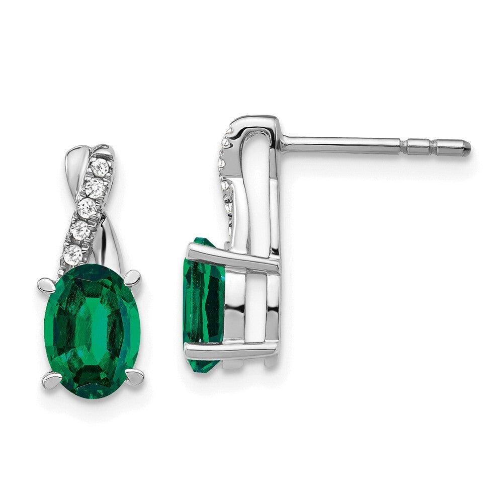 14k White Gold Created Emerald and Diamond Drop & Dangle Earrings