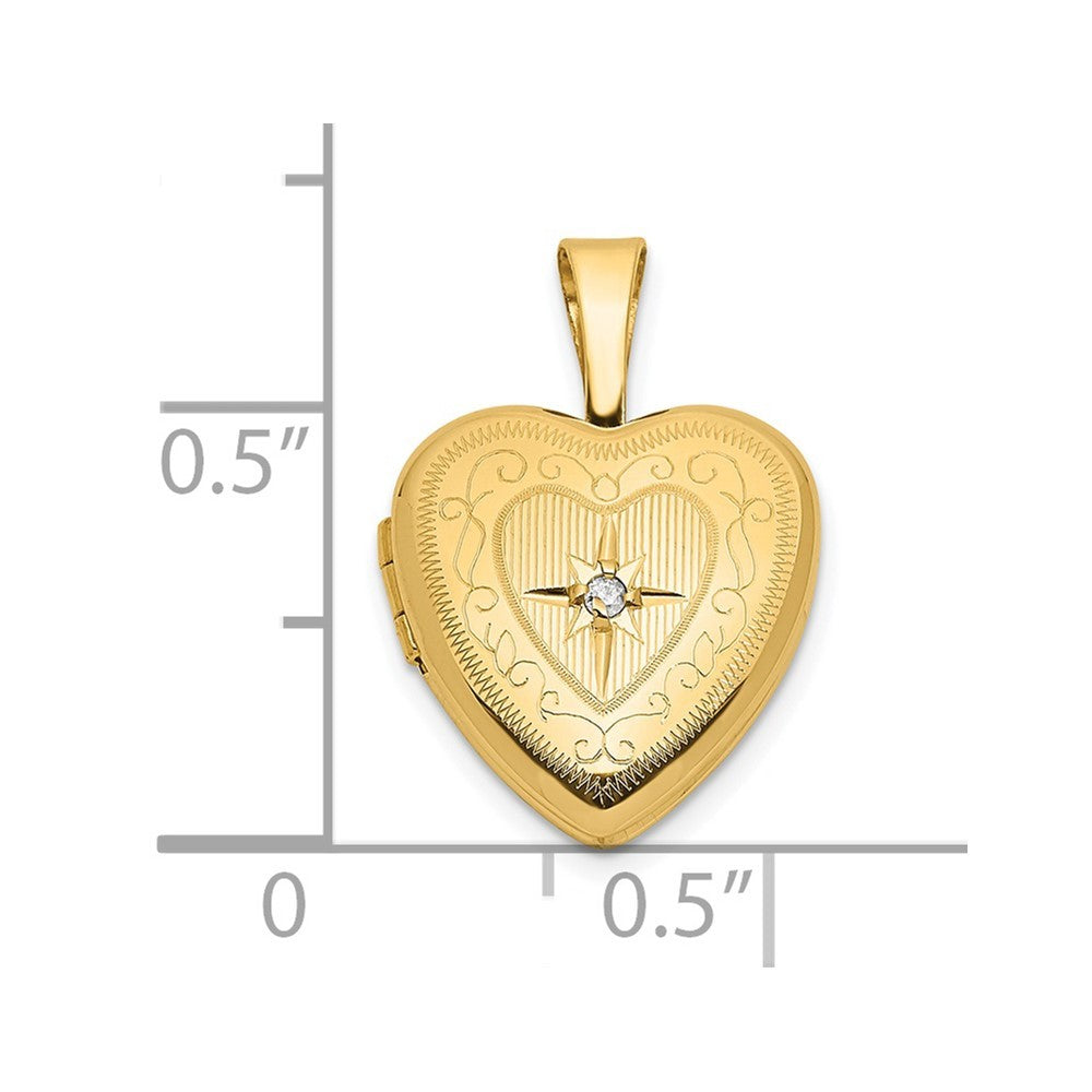 14k Yellow Gold 12mm with .01ct. Diamond Star Heart Locket