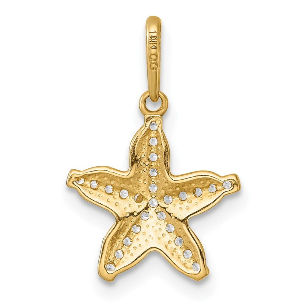 14k Yellow Gold Polished and Textured CZ Starfish Charm / Pendant