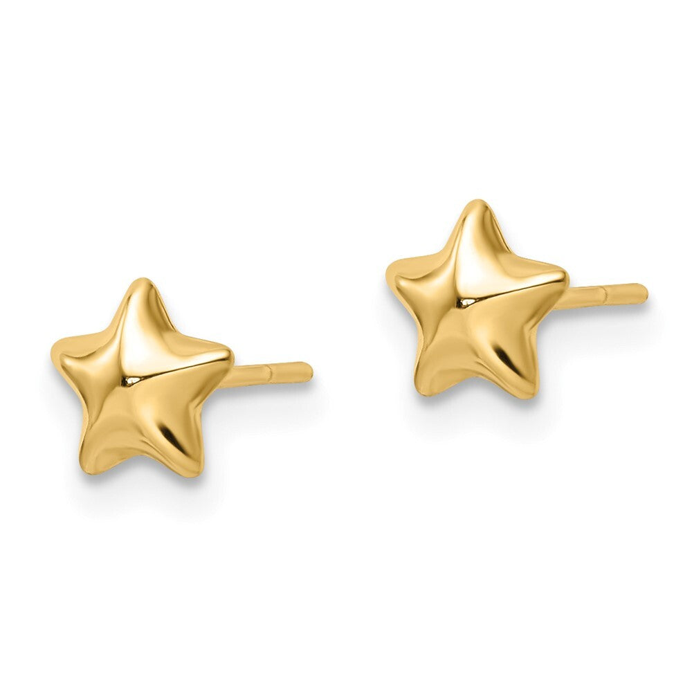 14k Yellow Gold Polished Small Puffed Star Stud Earrings Gift for Women