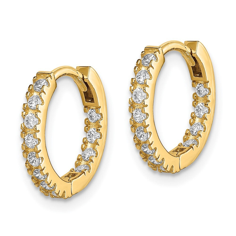 14k Yellow Gold Cubic Zirconia Hinged Hoop Earrings