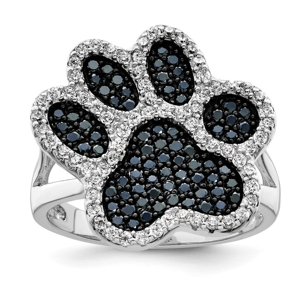 Sterling Silver Rhodium-plated Polished CZ Paw Print Ring Size 8