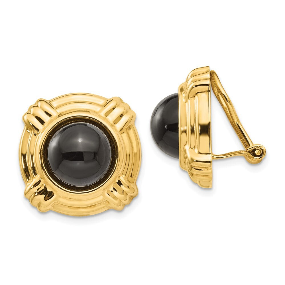 14k Yellow Gold Omega Clip Onyx Non-pierced Stud Earrings