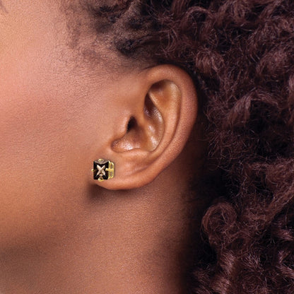 14k Yellow Gold 7mm Square Checker-Cut Smoky Quartz Stud Earrings
