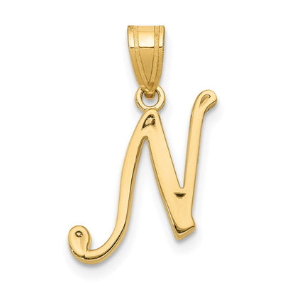 14k Yellow Gold Script Letter N Initial Pendant for Women