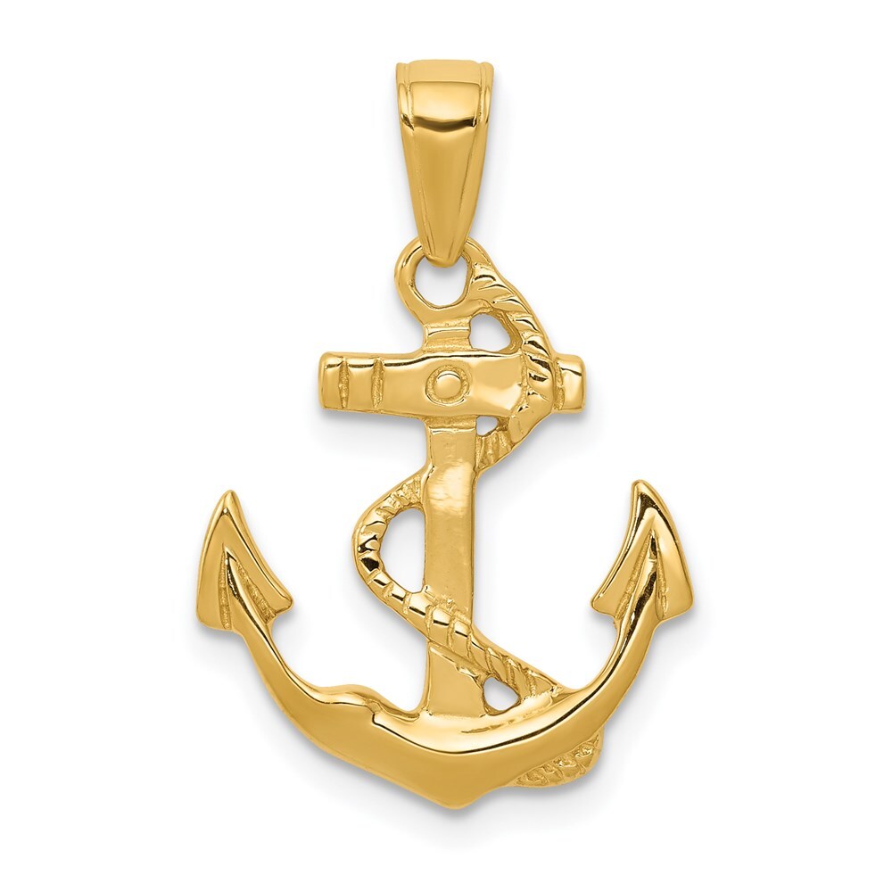 14k Yellow Gold Solid Polished Anchor Pendant for Women