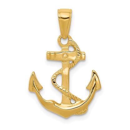 14k Yellow Gold Solid Polished Anchor Pendant for Women