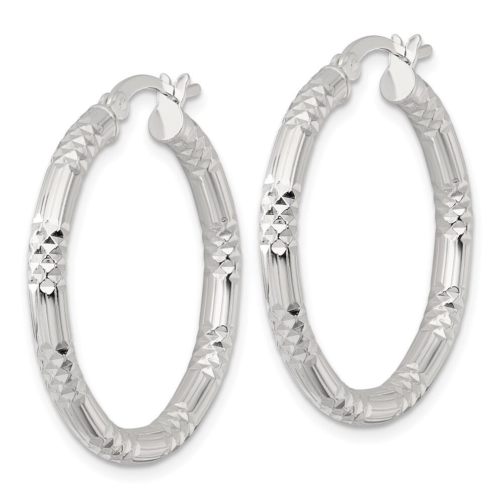 Sterling Silver Polished Diamond-cut Textured 30x3.25mm Round Hoop Earrings