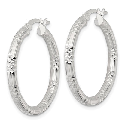 Sterling Silver Polished Diamond-cut Textured 30x3.25mm Round Hoop Earrings