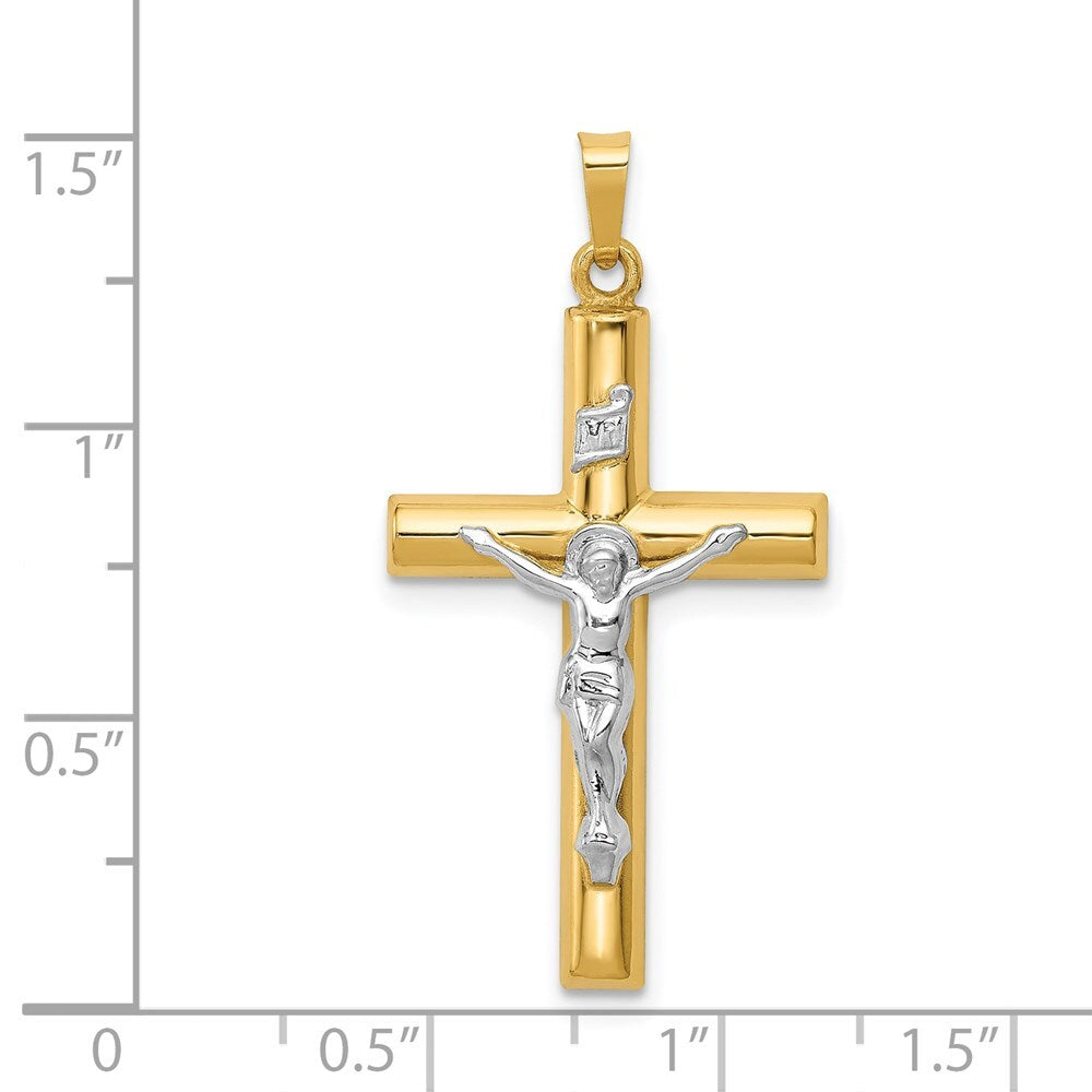 14k Two-tone Gold INRI Hollow Crucifix Pendant for Women