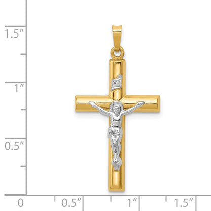14k Two-tone Gold INRI Hollow Crucifix Pendant for Women