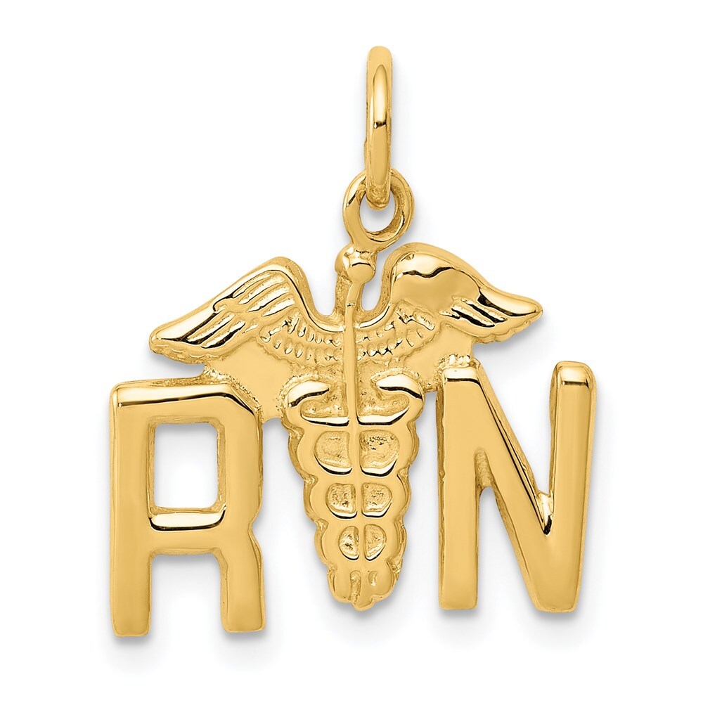 14k Yellow Gold RN Registered Nurse Charm Pendant for Women