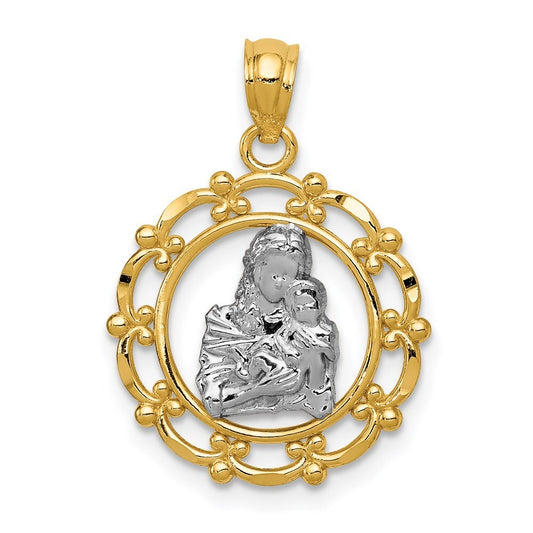 14k Yellow Gold Rhodium Mother Holding Baby Pendant for Women