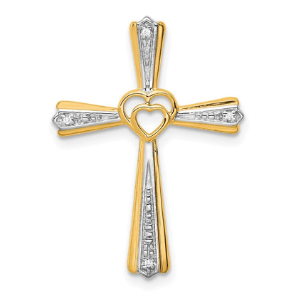 14k Yellow Gold Rhodium Diamond Cross Pendant for Women