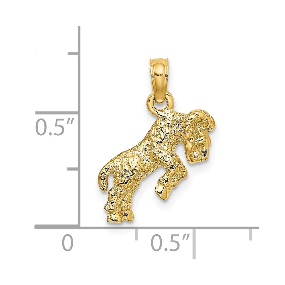 14k Yellow Gold 3-D Aries Zodiac Charm Pendant for Women