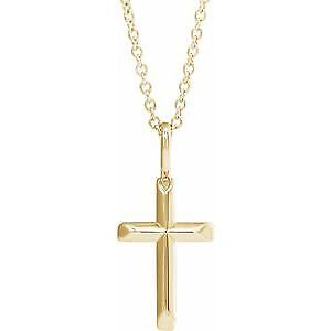 14k Yellow Gold Knife-Edge Cross Pendant Necklace 16-18"