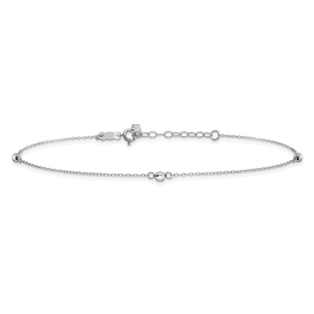 14K White Gold Mirror Beads 3-Station 10" Anklet