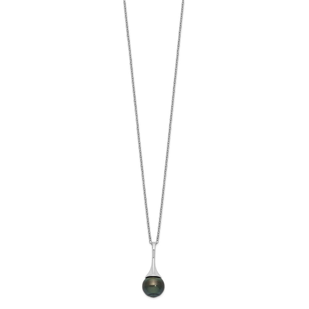 Sterling Silver 9-10mm Black Teardrop Tahitian Cultured Pearl 17" Necklace
