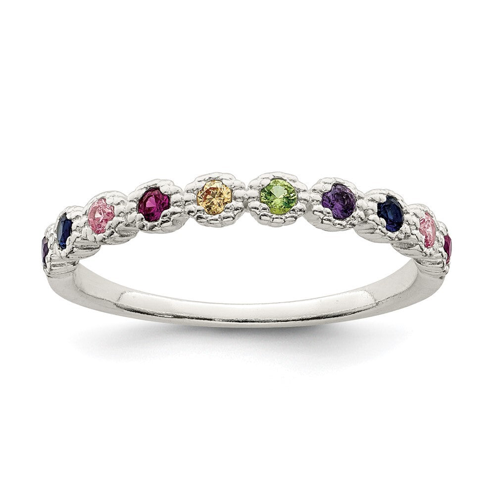 Sterling Silver Polished Rainbow CZ Ring Size 7