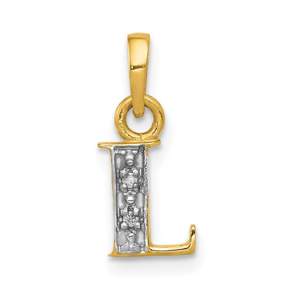 14k Yellow Gold with Rhodium Diamond Letter L Initial Pendant for Women