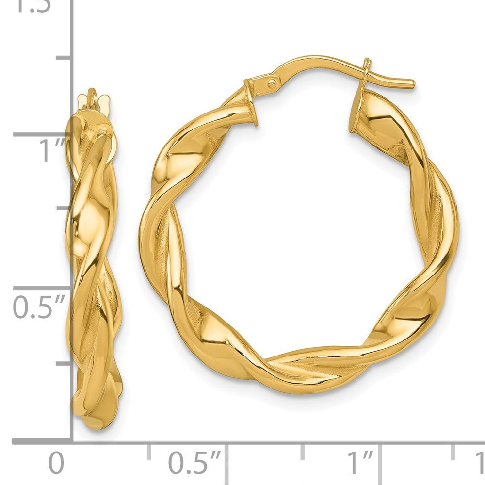 14k Yellow Gold Polished Twisted 4 x 27mm Tube Hoop Earrings