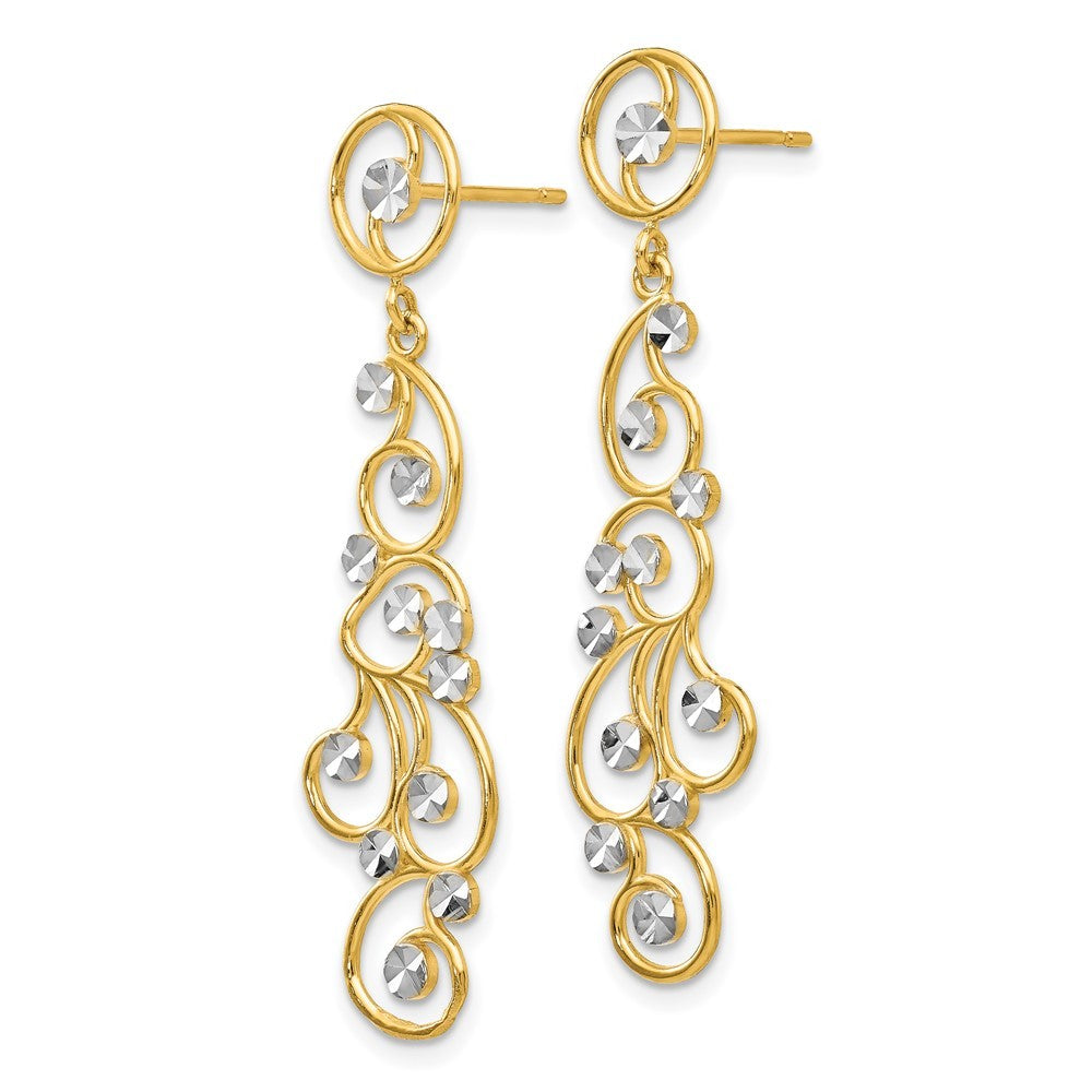 14k Yellow Gold and Rhodium Filigree Dangle Earrings