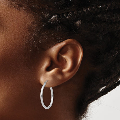 14k White Gold Polished 2x25mm Tube Hoop Earrings Gift for Women