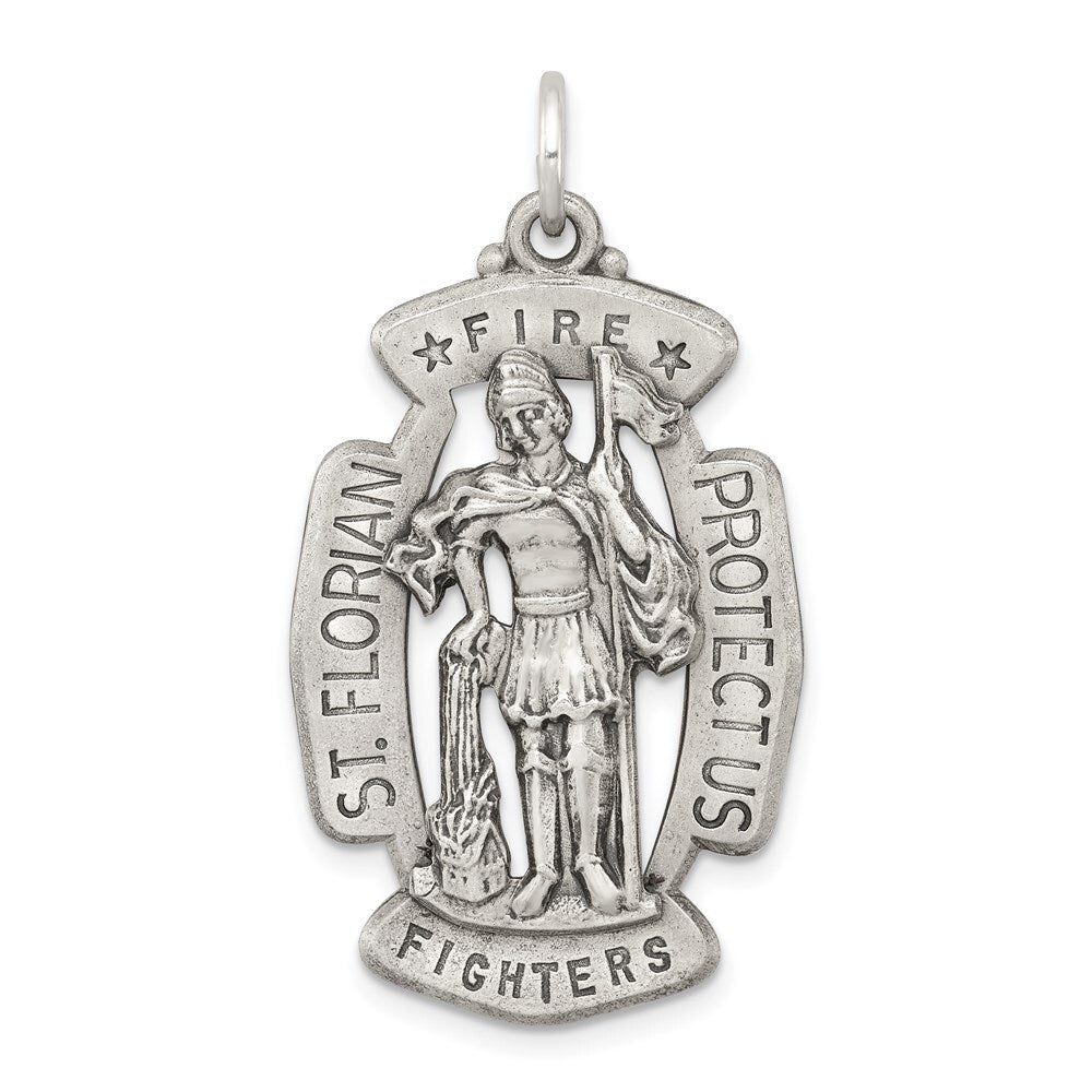 Sterling Silver Antiqued Saint Florian Medal Pendant